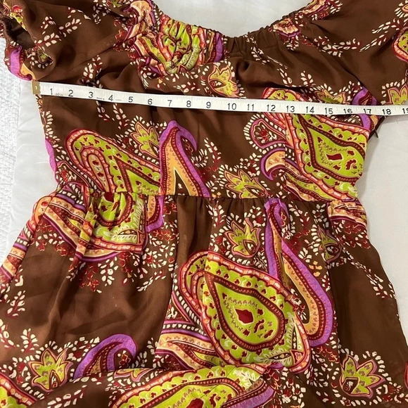 Jonathan Martin Dress Brown Green Floral Paisley Light off shoulder midi size 6 - Picture 7 of 11